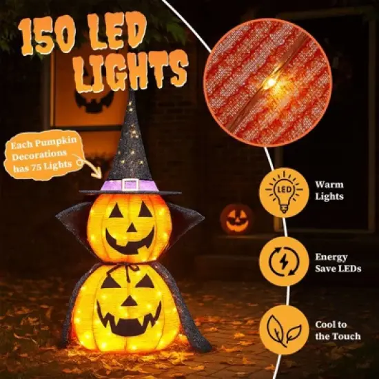 Karl Home 2PCS 3ft Halloween Collasipble Lighted Pumpkin Decoration image {4}