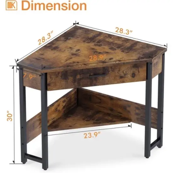 ODK Modern Triangle Corner Fit Computer Workstation with Large Drawer and Bottom Display Shelf for Apartments, Studios, and Office image {2}