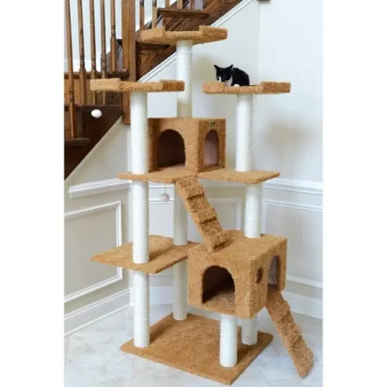 Armarkat 74" Multi-Level Real Wood Cat Tree Large Cat Play Furniture With ScratchhIng Posts, Large Platform, Beige/Brown image {3}