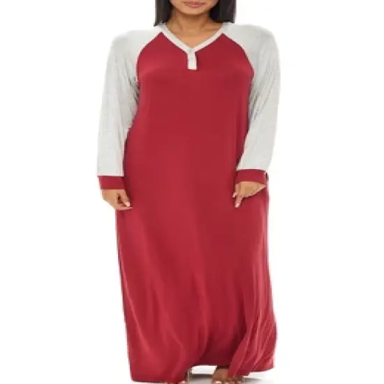 Women's Soft Knit Nightgown, Full Length Long Henley Night Shirt Pajama Top with Pockets image {13}