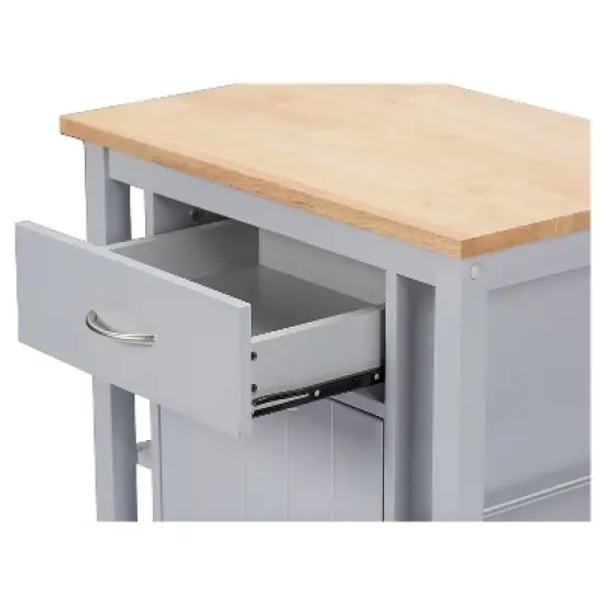 Yonkers Contemporary Kitchen Cart with Wood Top Light Gray - Baxton Studio image {3}
