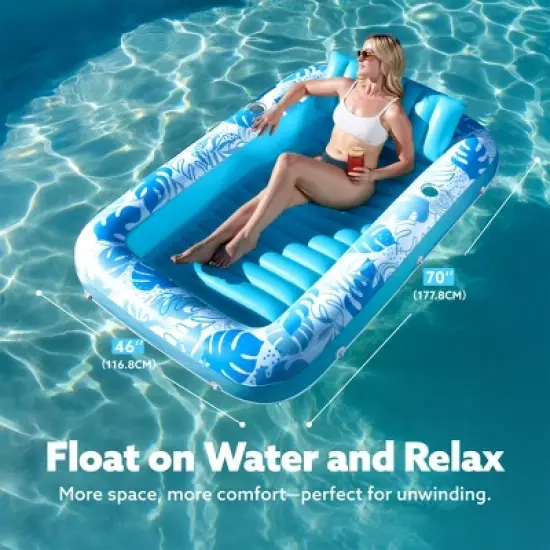 Sloosh Pool Tanning Pool Floats Inflatable Adult Float Pool Outdoor Tanning Pool Tanning Bed Extra Large with 2 Drink Holders Pool Lounger image {2}