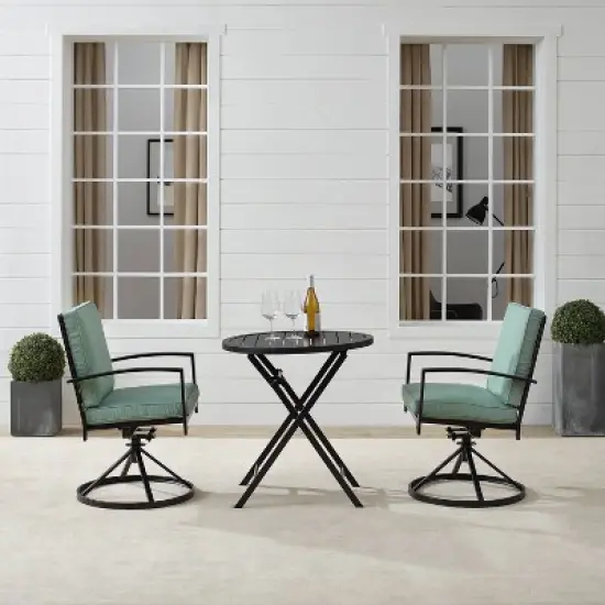 3pc Kaplan Outdoor Steel Bistro Set Mist/Bronze - Crosley image {2}