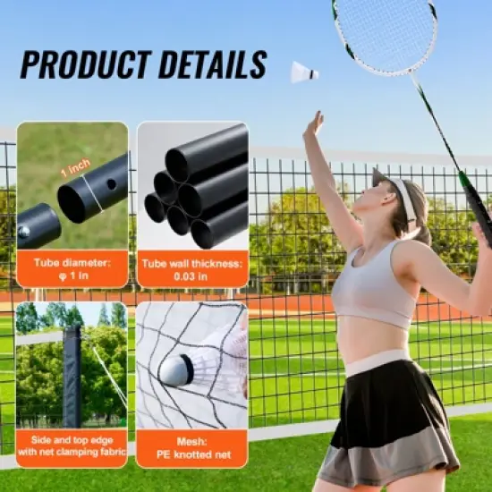 VEVOR Badminton Net Set, Outdoor Badminton Net, Adults Kids Badminton Net with Poles, Carrying Bag, 4 Iron Rackets, and 3 Nylon Shuttlecocks image {4}