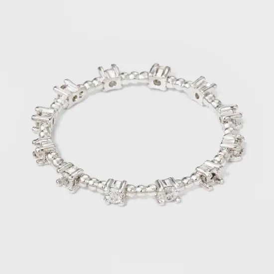 Silver Plated Cubic Zirconia Textured Band Ring - A New Day&trade; Silver/Clear - Size 6 image {1}