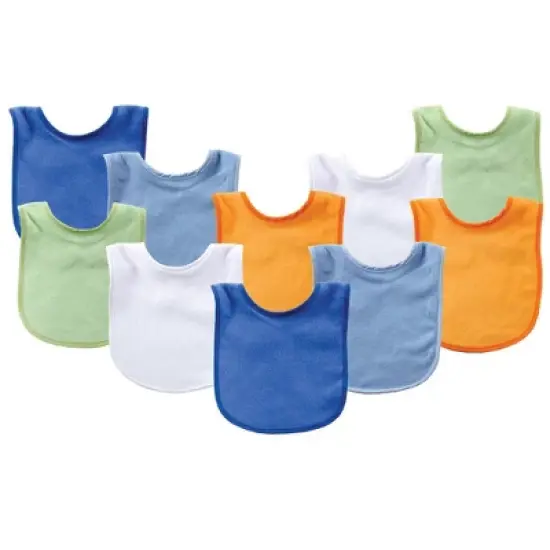 Luvable Friends Baby Boy Cotton Terry Bibs 10pk, Blue Orange, One Size image {1}
