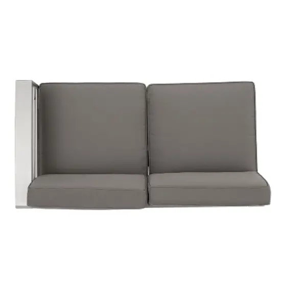Christopher Knight Home Cape Coral Outdoor Aluminum 5 Seater Sectional Sofa Set with Ottoman, Silver/Khaki image {5}