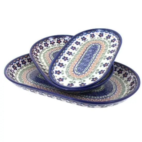 Blue Rose Polish Pottery 8600 Vena 3 Piece Oval Serving Set image {3}