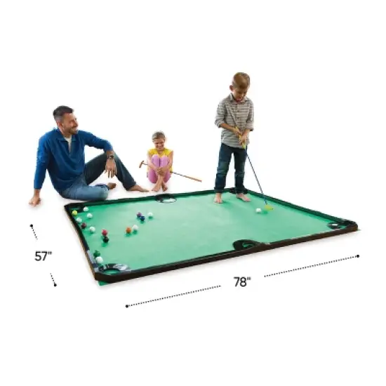 HearthSong - Golf Pool Indoor Family Game-Includes Two Golf Clubs, 16 Balls, Green Mat, and Rails for Kids image {3}