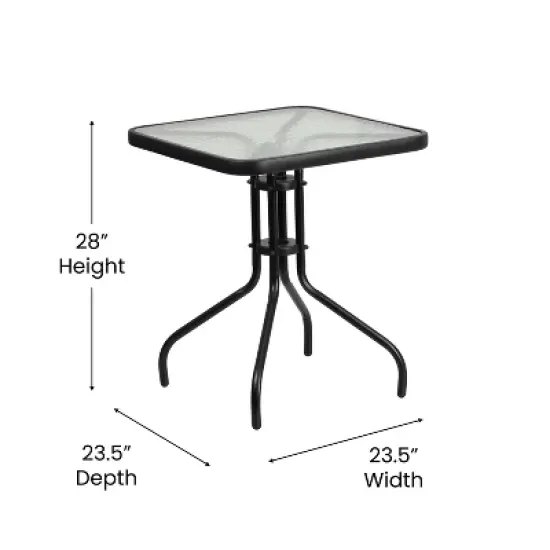 Emma and Oliver Three Piece Patio Table Set with Square Metal Frame Table with Tempered Glass Top and Two Flex Comfort Stacking Chairs image {4}