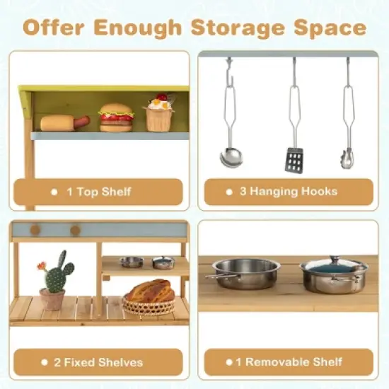 Costway Wooden Play Kitchen Set, Outdoor Kid's Mud Kitchen with Faucet & Water Box image {8}