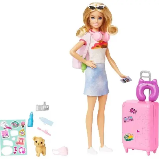 Barbie Doll and Accessories Travel Set with Puppy image {2}