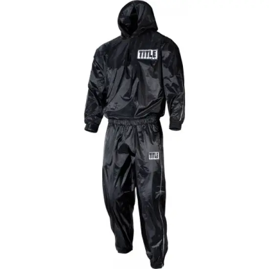 Title Boxing Rip-Stop Nylon and PVC Rubber Lined Sauna Suit With Hood - Black image {1}