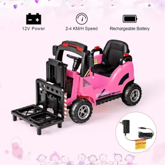 Costway Ride on Forklift 12V Kids Electric Vehicle Construction Truck with Remote Control 2 Speeds Music USB MP3 Lights image {1}