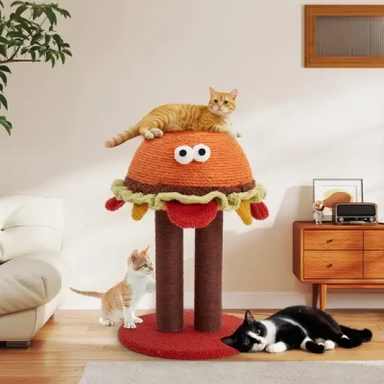 EROMMY 18.5" Hamburger Cat Tree, Cute Cat Scratcher With Dual Natural Durable Sisal Scratching Posts, Sisal Cat Scratcher Post For Indoor image {8}