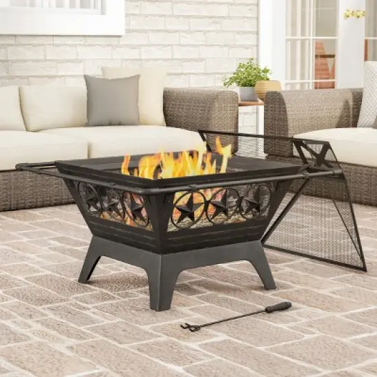 Nature Spring Outdoor Woodburning Star Fire Pit - 32" Square, Black image {4}