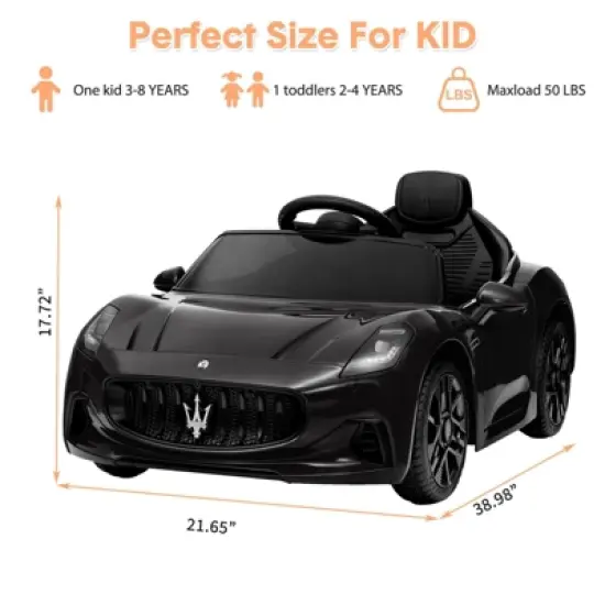 12V Ride On Car, Licensed Maserati Kids Electric Car with Remote Control, Battery Powered Vehicles image {7}