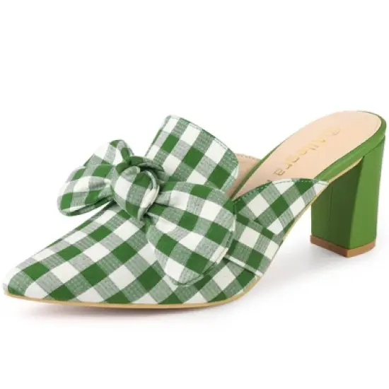 Allegra K Women's Stripe Bow Pointed Toe Block Heel Mules image {12}