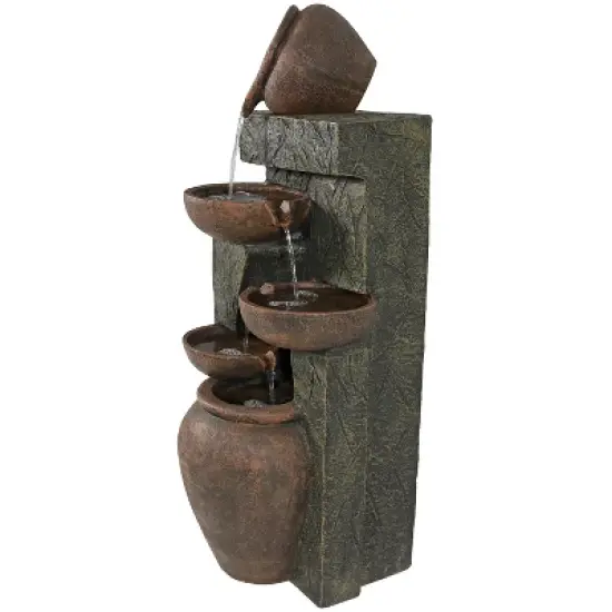 Sunnydaze 39"H Electric Polyresin and Fiberglass Cascading Earthenware Tiered Outdoor Water Fountain image {3}