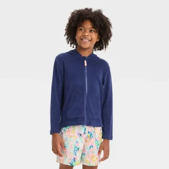 Boys' Solid Zip-Up Cover Up Top - Cat & Jack&trade; Blue image {3}