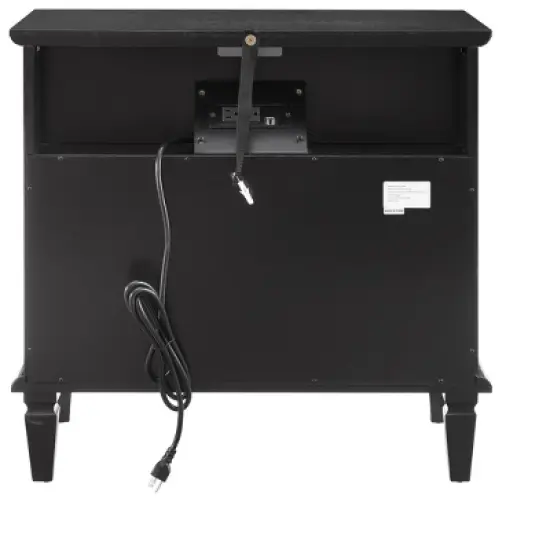 Sapphtopaz Nightstand with 2 Drawers and Open Space, Farmhouse Bedside Table with Outlets & USB Ports, Solid Wood Legs Night Stand for Bedroom image {4}