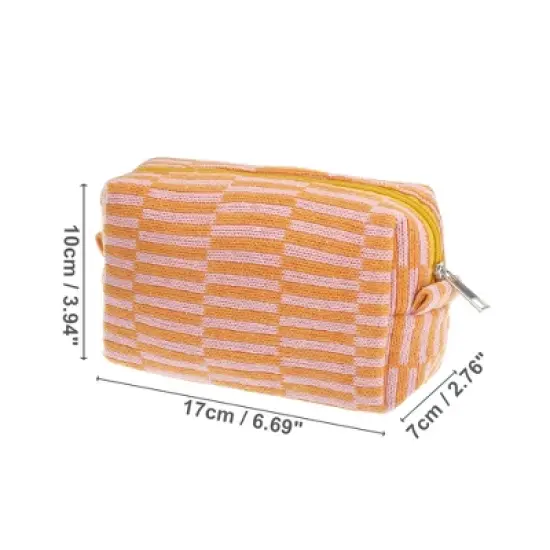 Unique Bargains Portable Knitting Makeup Bag Orange Pink 1 Pc image {1}