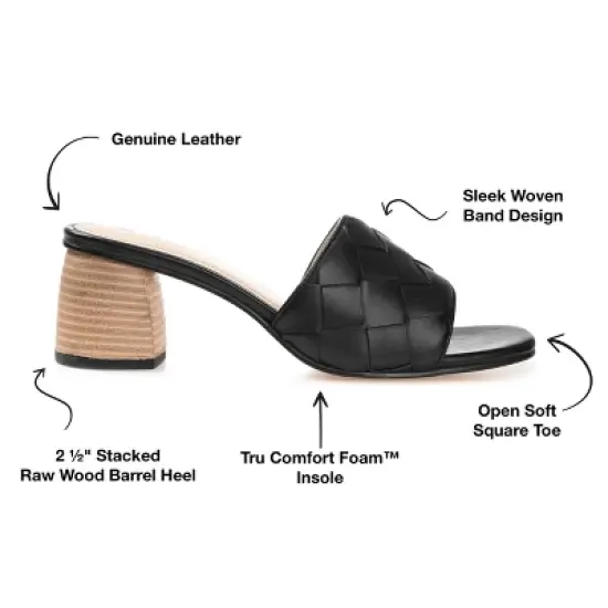 Journee Signature Womens Genuine Leather Kellee Slip On Stacked Heel Open Square Toe Sandals image {7}