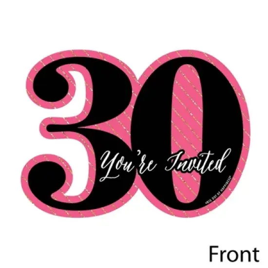 Big Dot of Happiness Chic 30th Birthday - Pink, Black and Gold - Shaped Fill-in Invites - Birthday Party Invitation Cards with Envelopes - Set of 12 image {2}