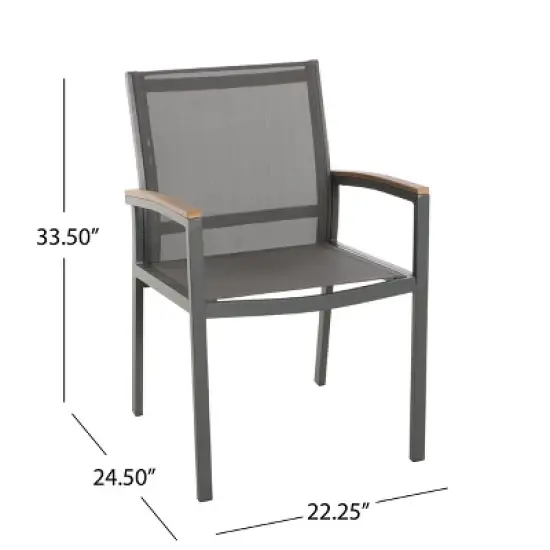 Christopher Knight Home Luton Outdoor Aluminum and Mesh Dining Chairs with Faux Wood Accents image {2}