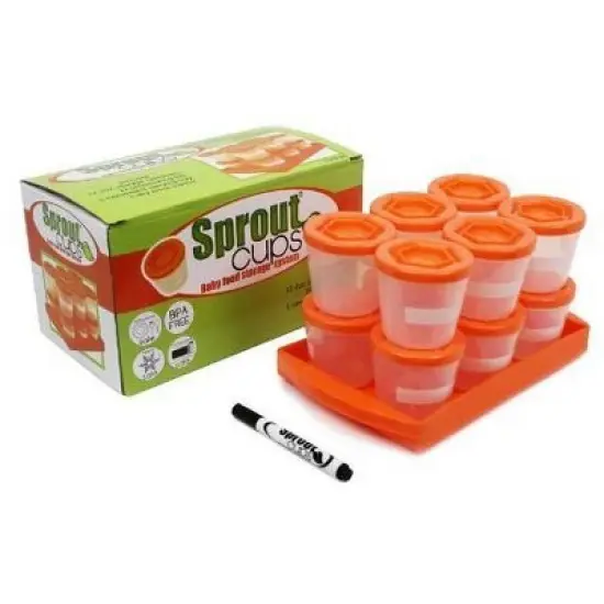 Sprout Cups Baby Food Storage Containers w Writable Lids (12 Pk)- 2oz Stackable, Leakproof Plastic Jars- Freezer, Microwave & Dishwasher Safe image {3}