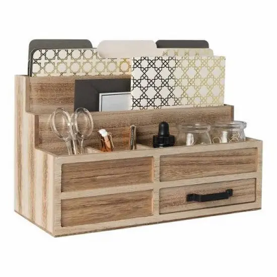 Blu Monaco Wood Mail Organizer with Drawer & Pen Holder image {10}