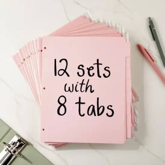 Paper Junkie 12 Sets Pink 8 Tab Dividers for 3 Ring Binder, Binder Separators with Tabs, Bulk Pack of 96 Total Page Dividers, Letter Size, 9.5x11 in image {2}