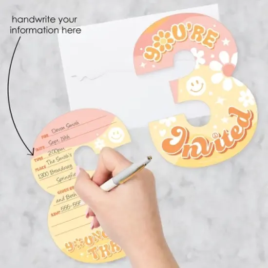 Big Dot of Happiness Young, Wild and Three - Shaped Fill-In Invitations - Boho Hippie Third Birthday Party Invitation Cards with Envelopes - Set of 12 image {1}