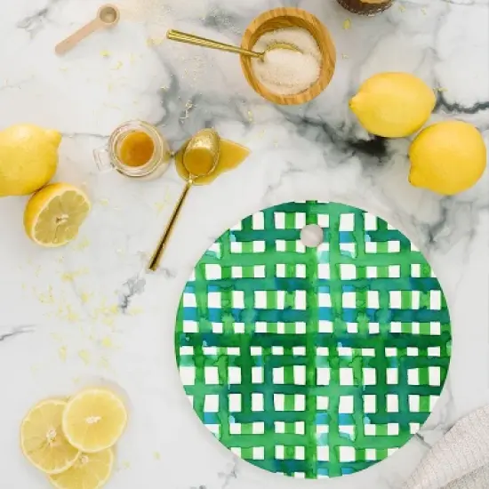 Angela Minca Watercolor green grid Cutting Board - Round image {1}