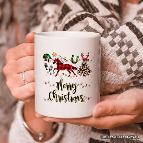 Horse Buffalo Plaid Christmas Mug, Equestrian Gift (Non-Custom Only)| OrnamentallyYou image {2}
