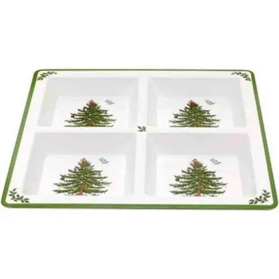 Spode Christmas Tree Melamine 4-Section Tray, 13.5-Inch Divided Holiday Serveware for Nuts, Candy, Condiments - Festive Tableware image {7}