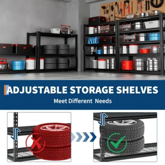5 Tier Storage Shelving Unit, 2200 LBS Capacity Metal Adjustable Storage Shelves, Utility Storage Rack, Industrial Shelving Unit for Kitchen image {4}