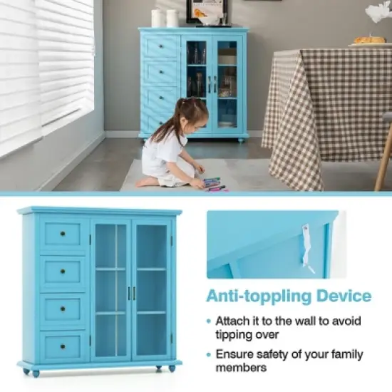 Costway Buffet Sideboard Table Kitchen Storage Cabinet with Drawers & Doors Blue/White/Green image {6}