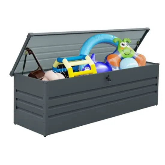 Cesicia 260 Gallon Metal Outdoor Deck Box Waterproof, Lockable Large Patio Storage Box, for Pool Accessories, Garden Tools, Dark Gray image {1}
