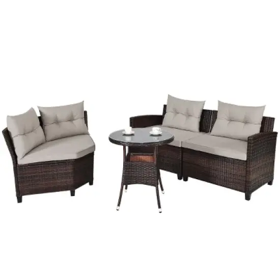 Costway 4PCS Outdoor Patio Rattan Furniture Set Cushioned Sofa Table image {1}