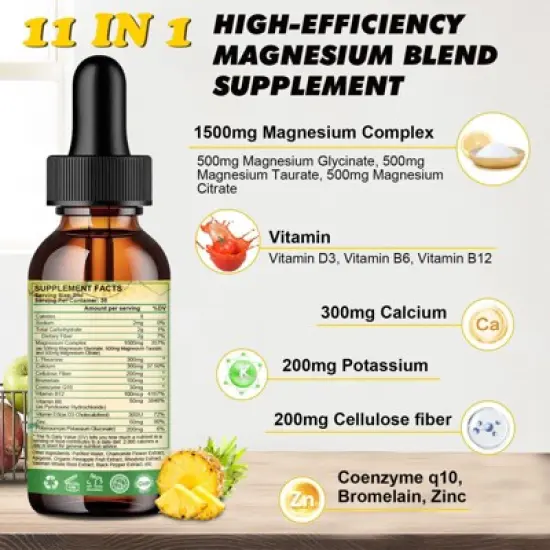 B Beworth Magnesium Liquid Drop with Calcium, Potassium, Vitamin D3, Zinc - for Bone, Energy, Muscle Support - 60ml (Pineapple) image {4}