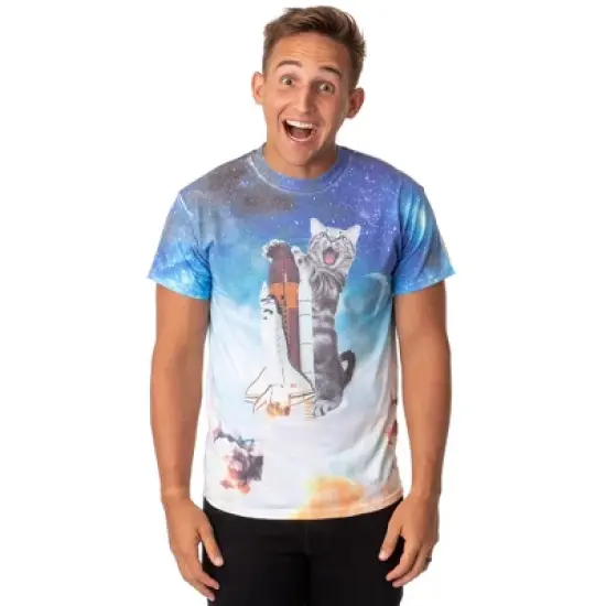Space Kitty Mens' Catstronaut Space Shuttle Blast Off Sublimated  T-Shirt image {2}