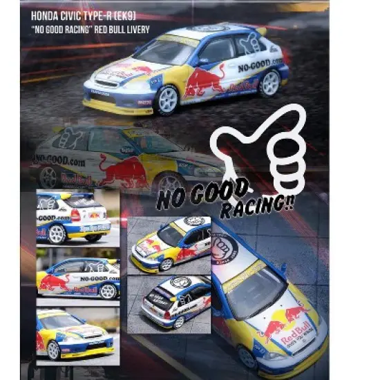 Honda Civic Type-R (EK9) RHD (Right Hand Drive) "No Good Racing" Red Bull Livery 1/64 Diecast Model Car by Inno Models image {2}