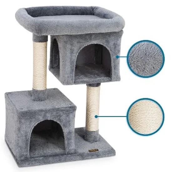 PAWBEE 33" Cat Tree House - 2 Condos & 2 Sisal Scratching Posts - Cat Scratching Post Tower With Ex-Large Plush Perch - Sturdy Base & Anti-Tip Strap image {1}