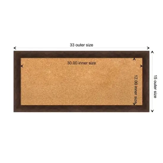Amanti Art 33"x15" Narrow Wood Frame Natural Cork Board Warm Walnut : Bulletin Board for Office, Wall Mounted Presentation Board image {9}