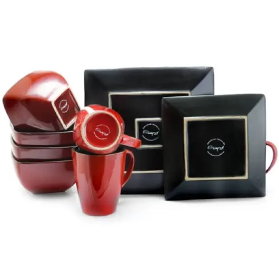 16pc Stoneware Heart Dinnerware Set Red - Elama image {1}