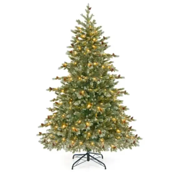Costway 6/7/8 FT Artificial Christmas Tree with 590 Branch Tips 240/340/410 Warm White LED Lights image {10}