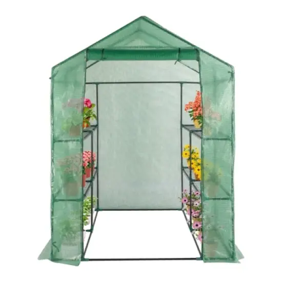 Walk-in Greenhouse for Outdoors, 58"x58"x75" Plant House with 8-Tier Grid Shelves for Seed Starting & Potted Plants image {12}