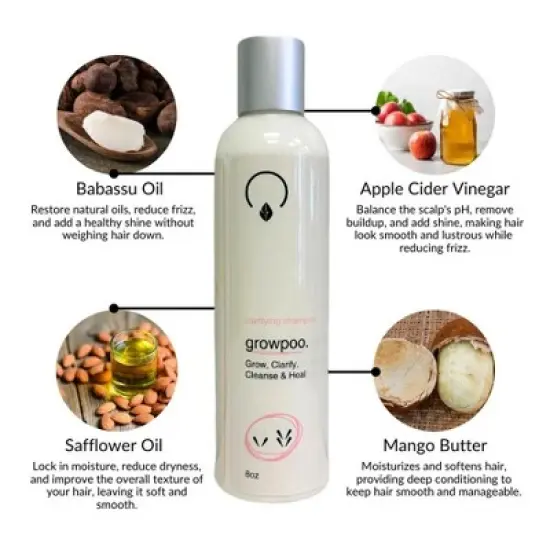OrganiGrow Growpoo Clarifying Shampoo Protein-Free Deep Cleanse for LowMedium Porosity Hair pH-Balanced- 8 fl oz. image {6}