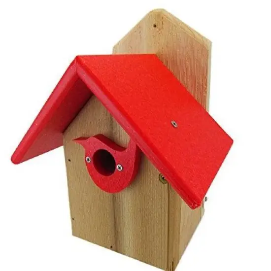 JCS Wildlife Post Mount Cedar Wren House w Poly Roof & Birdhouse Predator Guard Portal image {8}